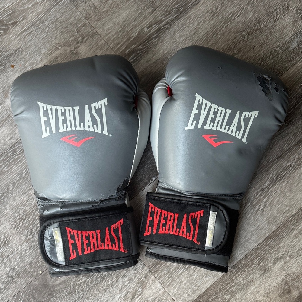 Everlast Gray and Red Boxing Gloves